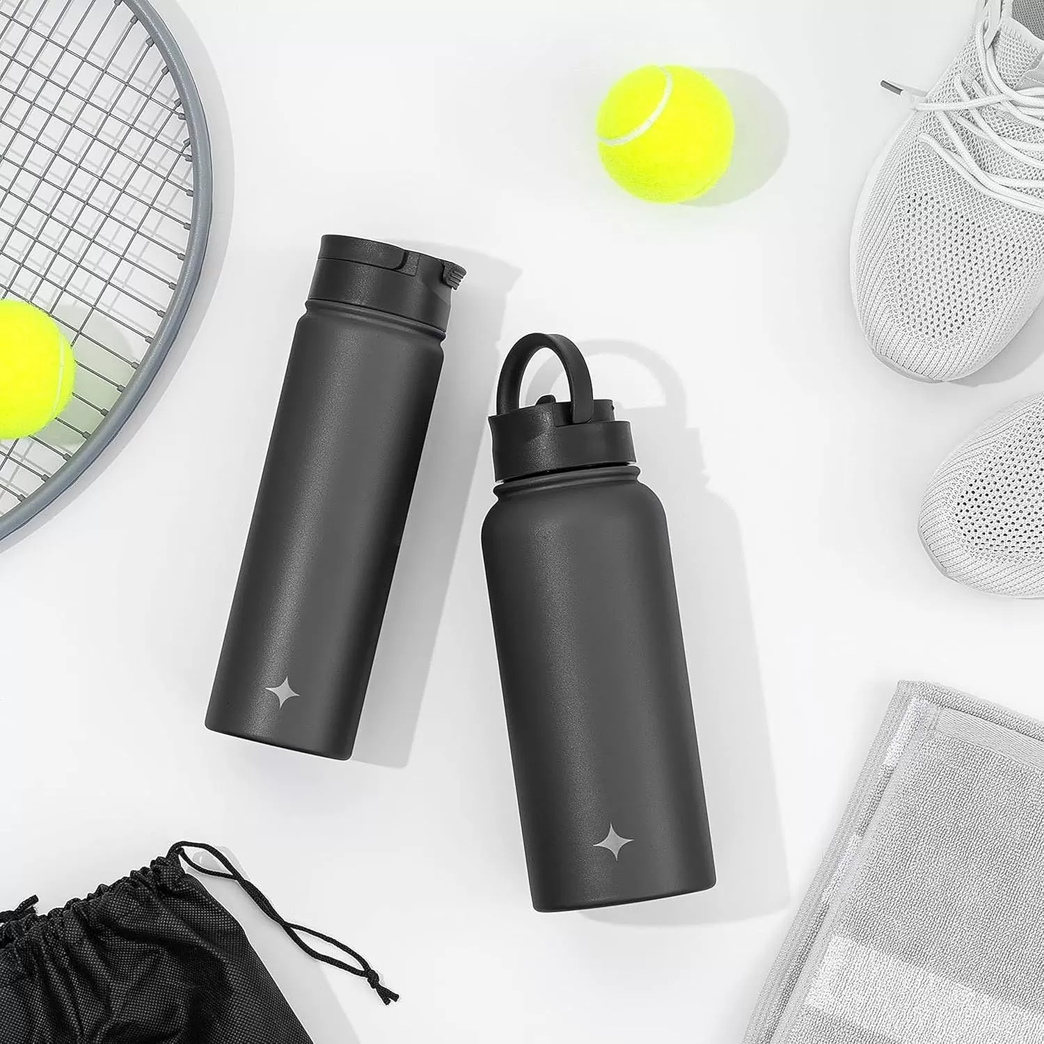 imageJoyJolt Triple Insulated Water Bottle with Straw Lid AND Flip Lid 32oz Large Water Bottle 12 Hour HotCold Vacuum Insulated Stainless Steel Bottle BPAFree Leakproof Water Bottles  Thermos BottleMatte White