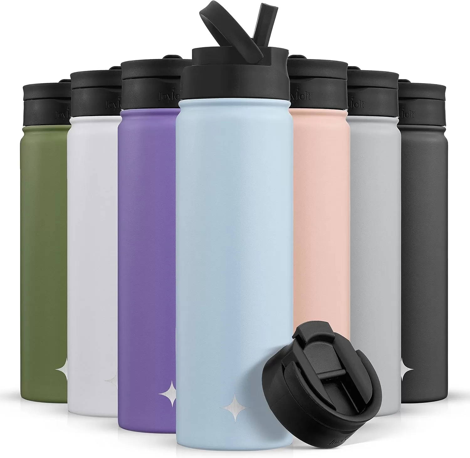 imageJoyJolt Triple Insulated Water Bottle with Straw Lid AND Flip Lid 32oz Large Water Bottle 12 Hour HotCold Vacuum Insulated Stainless Steel Bottle BPAFree Leakproof Water Bottles  Thermos BottleCloud Blue