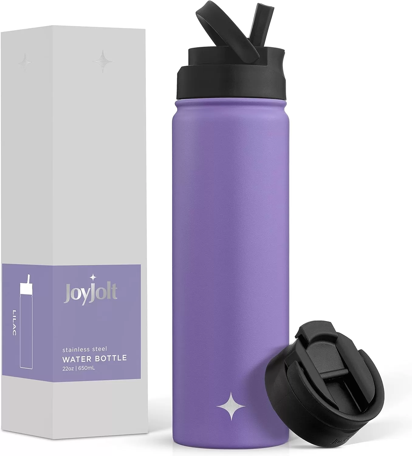 imageJoyJolt Triple Insulated Water Bottle with Straw Lid AND Flip Lid 32oz Large Water Bottle 12 Hour HotCold Vacuum Insulated Stainless Steel Bottle BPAFree Leakproof Water Bottles  Thermos BottleLilac Purple