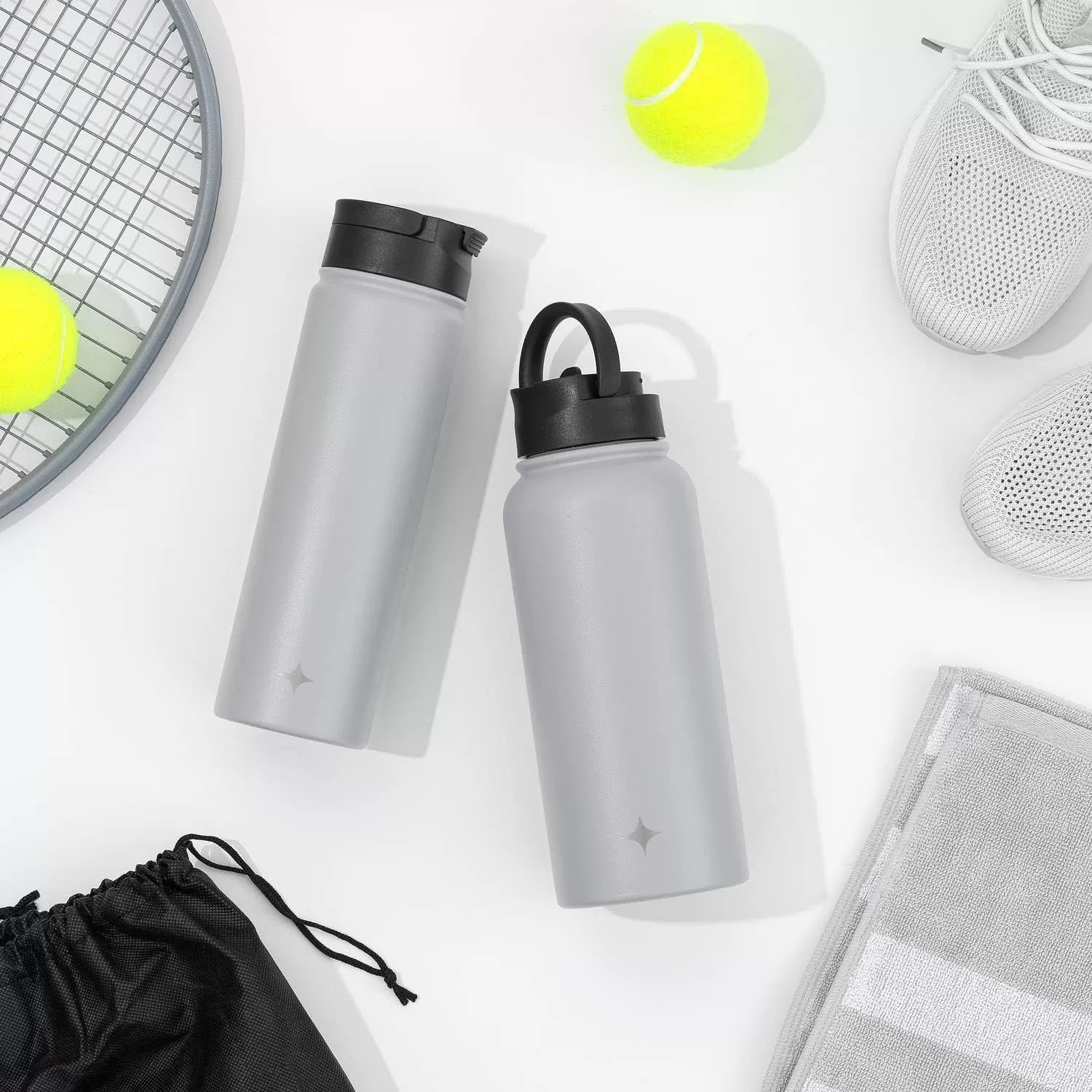 imageJoyJolt Triple Insulated Water Bottle with Straw Lid AND Flip Lid 32oz Large Water Bottle 12 Hour HotCold Vacuum Insulated Stainless Steel Bottle BPAFree Leakproof Water Bottles  Thermos BottleDove Grey