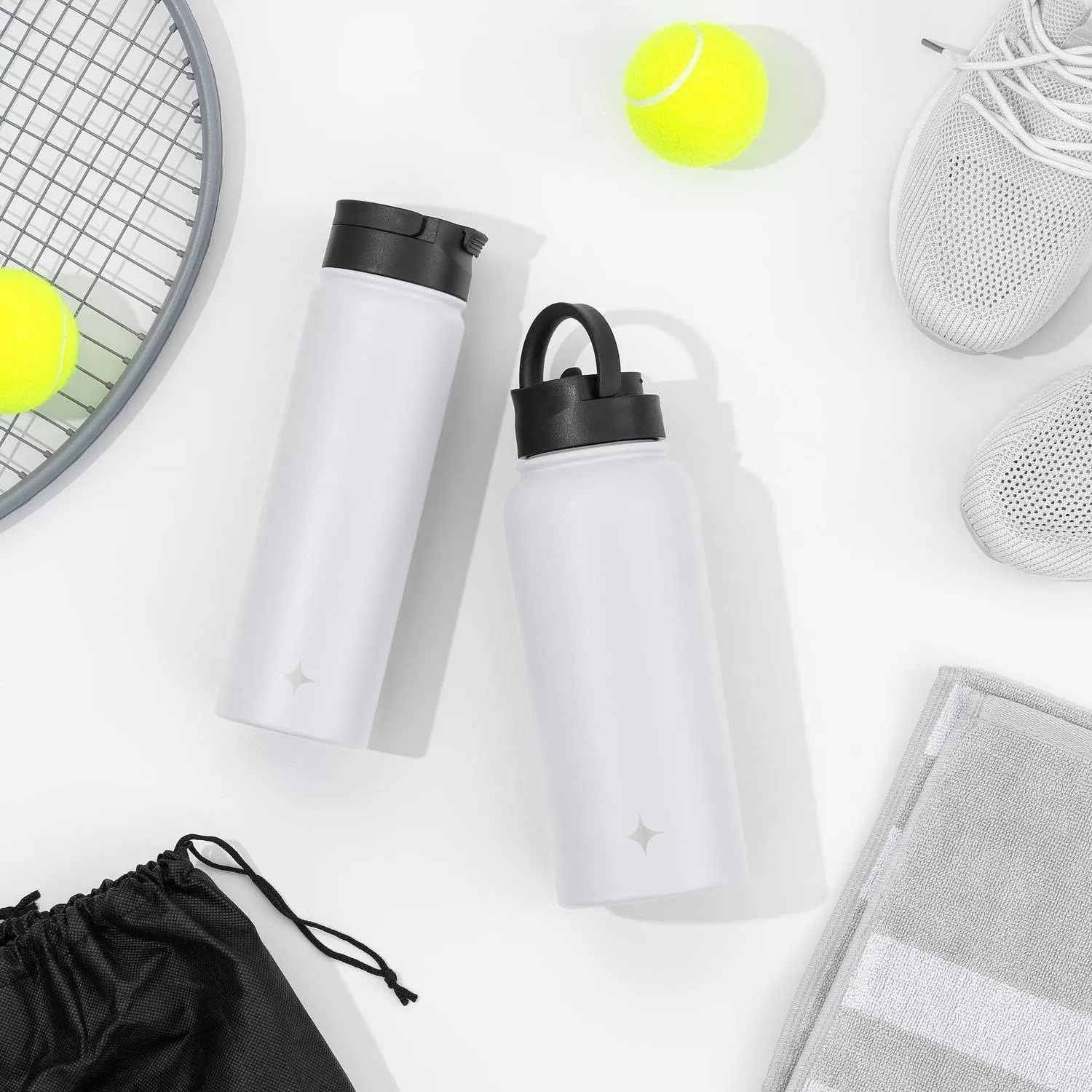 imageJoyJolt Triple Insulated Water Bottle with Straw Lid AND Flip Lid 32oz Large Water Bottle 12 Hour HotCold Vacuum Insulated Stainless Steel Bottle BPAFree Leakproof Water Bottles  Thermos BottleMatte White