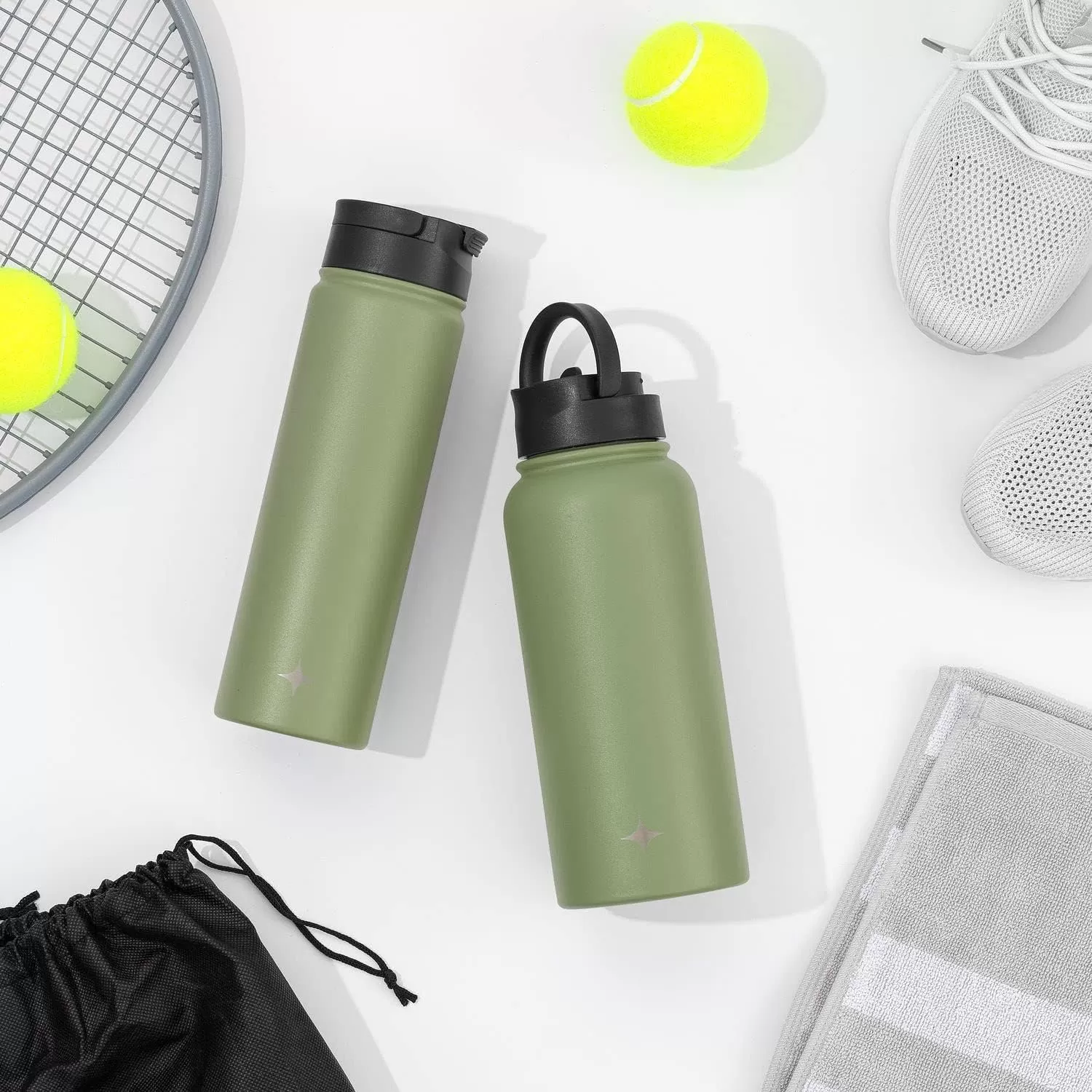imageJoyJolt Triple Insulated Water Bottle with Straw Lid AND Flip Lid 32oz Large Water Bottle 12 Hour HotCold Vacuum Insulated Stainless Steel Bottle BPAFree Leakproof Water Bottles  Thermos BottleForest Green