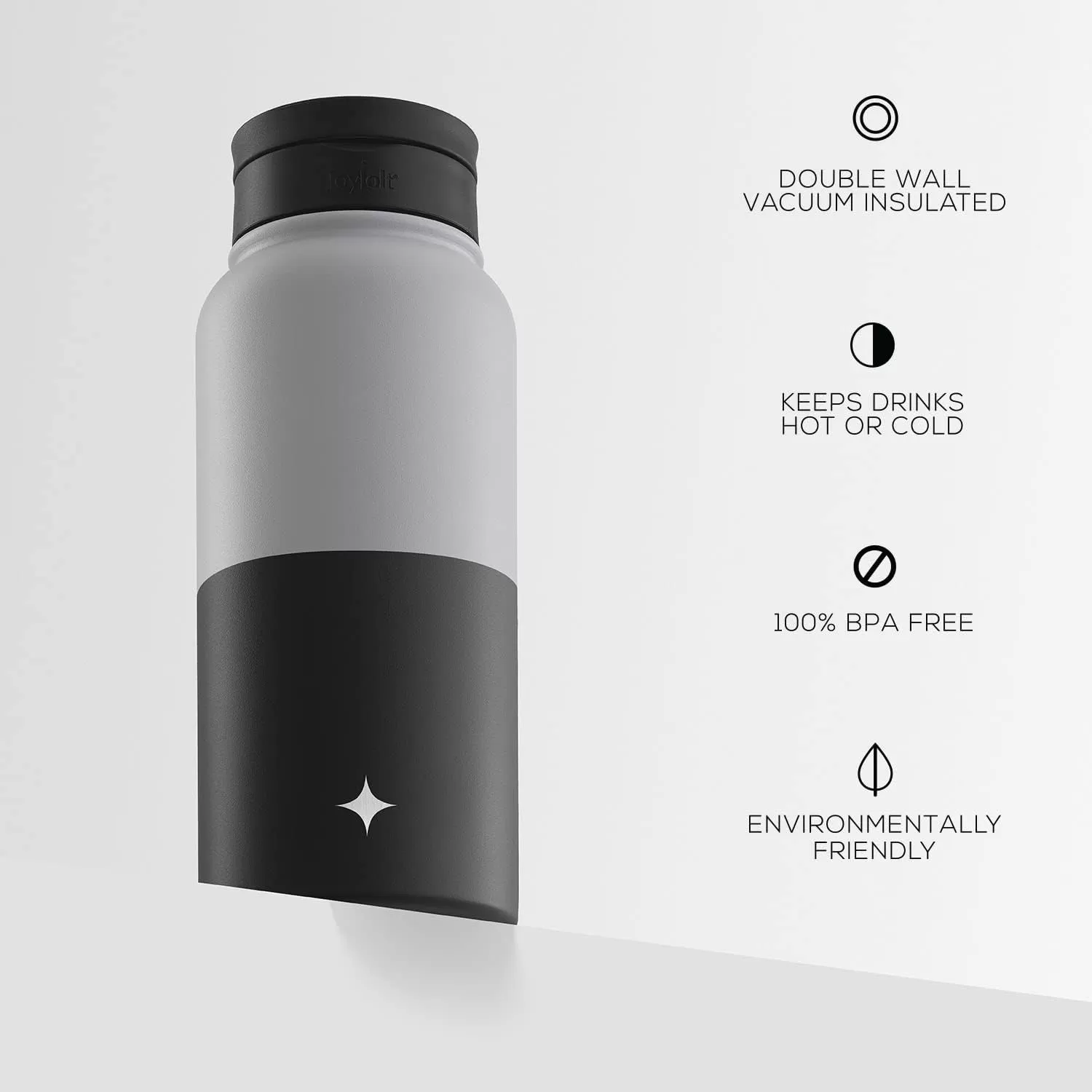 imageJoyJolt Triple Insulated Water Bottle with Straw Lid AND Flip Lid 32oz Large Water Bottle 12 Hour HotCold Vacuum Insulated Stainless Steel Bottle BPAFree Leakproof Water Bottles  Thermos BottleGrayBlack