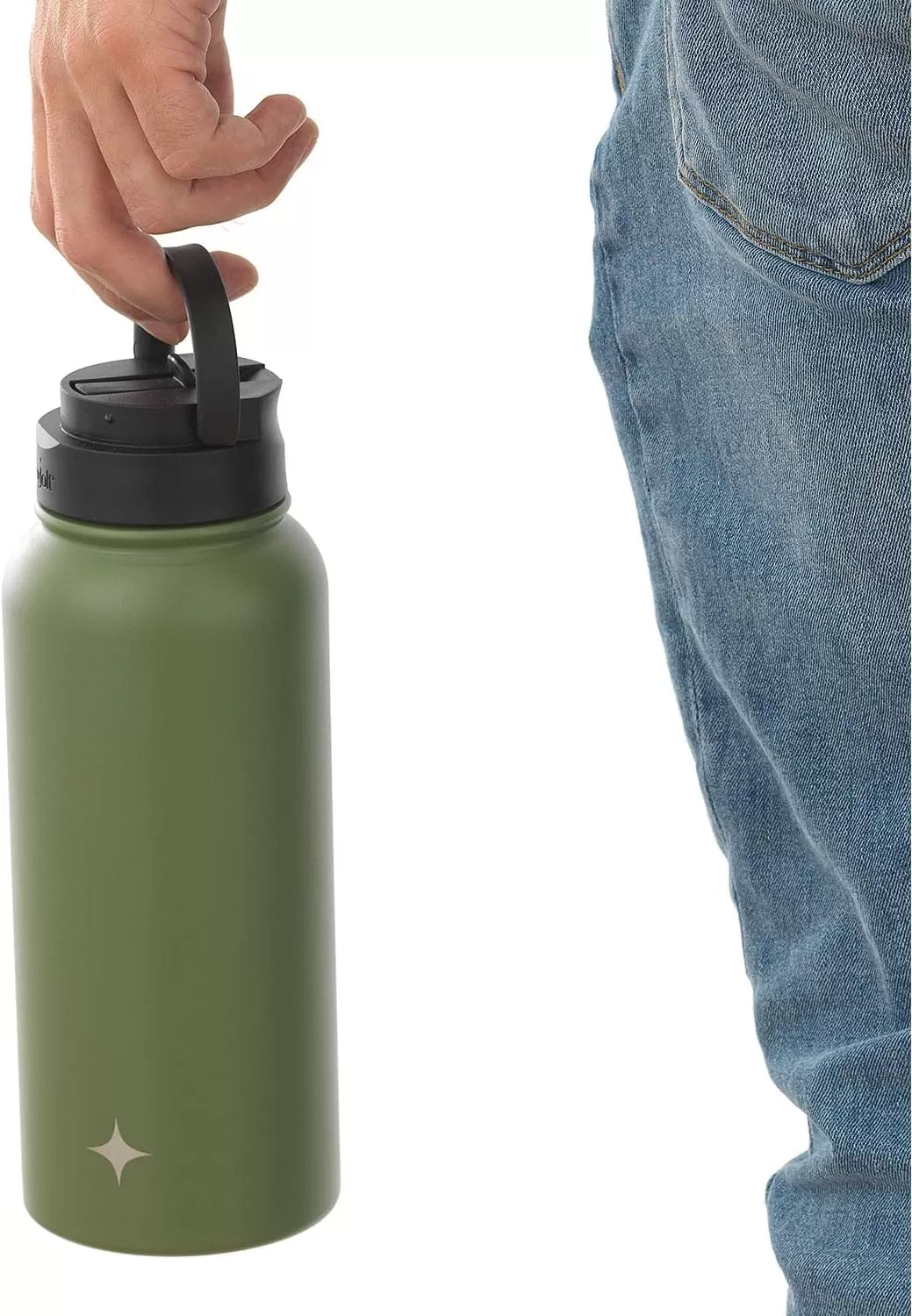 imageJoyJolt Triple Insulated Water Bottle with Straw Lid AND Flip Lid 32oz Large Water Bottle 12 Hour HotCold Vacuum Insulated Stainless Steel Bottle BPAFree Leakproof Water Bottles  Thermos BottleForest Green