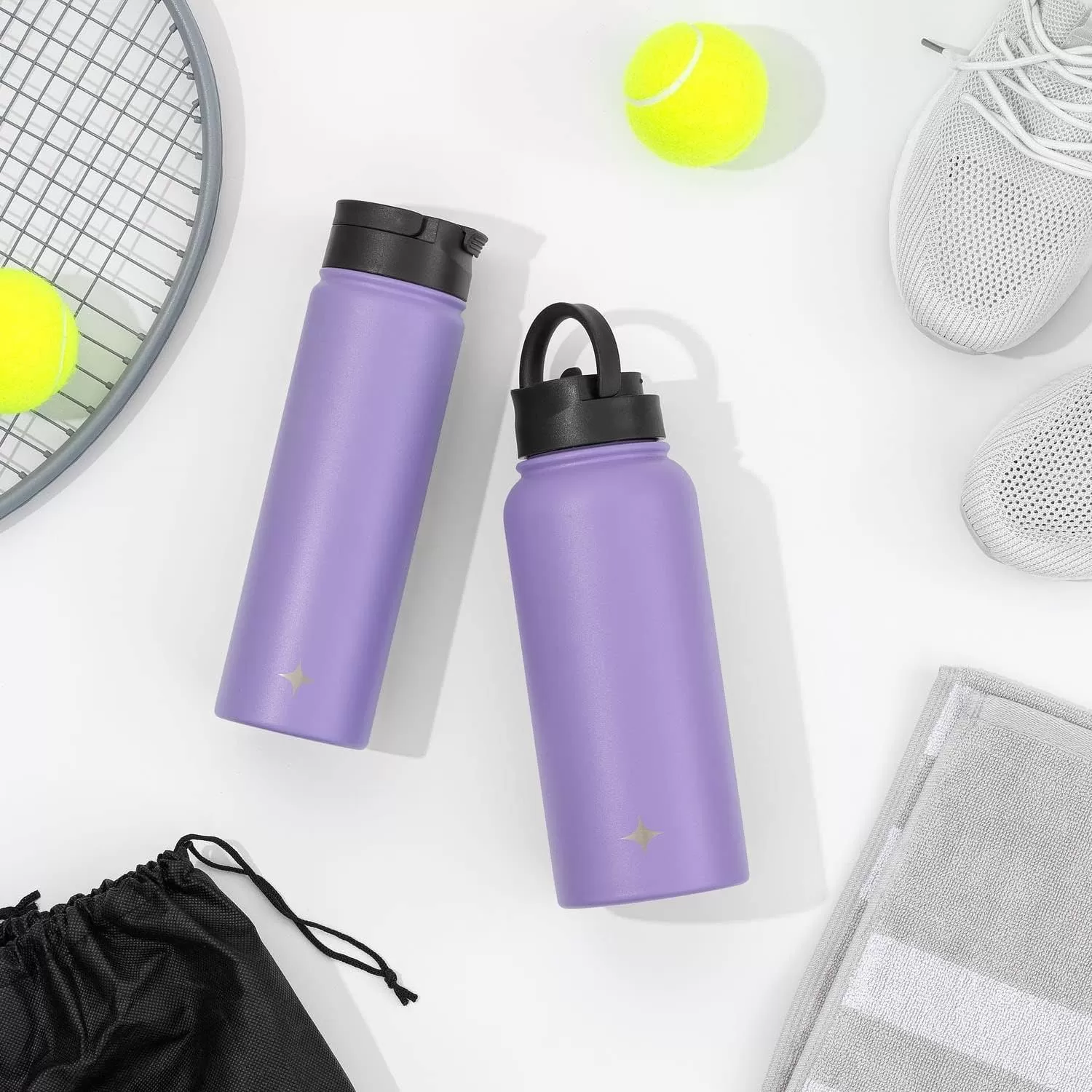 imageJoyJolt Triple Insulated Water Bottle with Straw Lid AND Flip Lid 32oz Large Water Bottle 12 Hour HotCold Vacuum Insulated Stainless Steel Bottle BPAFree Leakproof Water Bottles  Thermos BottleLilac Purple
