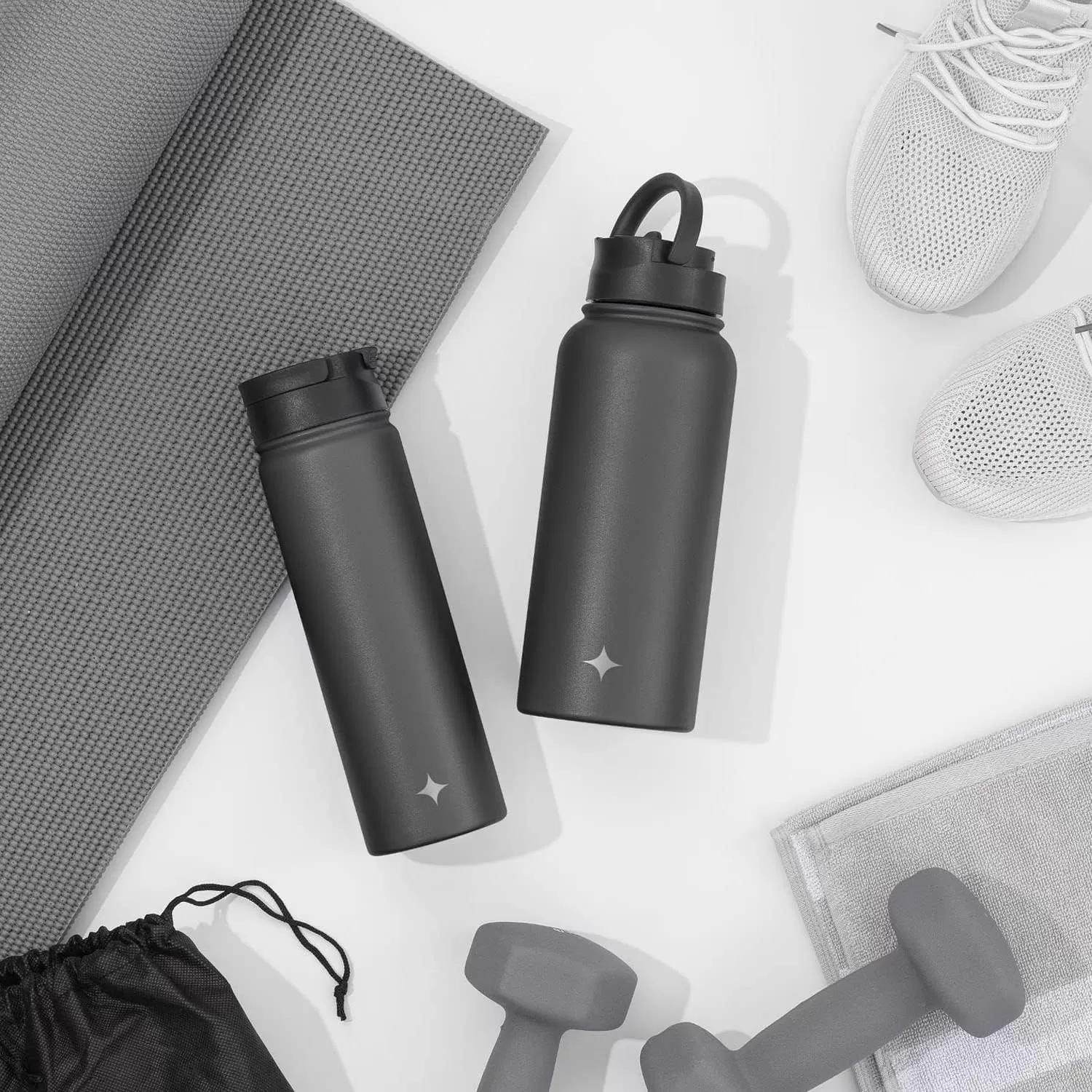 imageJoyJolt Triple Insulated Water Bottle with Straw Lid AND Flip Lid 32oz Large Water Bottle 12 Hour HotCold Vacuum Insulated Stainless Steel Bottle BPAFree Leakproof Water Bottles  Thermos BottleMatte Black