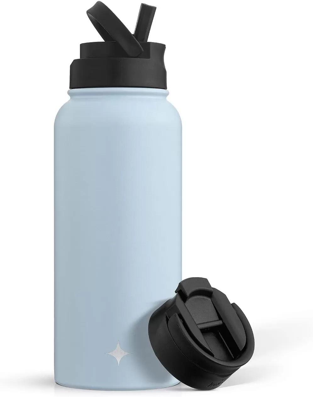 imageJoyJolt Triple Insulated Water Bottle with Straw Lid AND Flip Lid 32oz Large Water Bottle 12 Hour HotCold Vacuum Insulated Stainless Steel Bottle BPAFree Leakproof Water Bottles  Thermos BottleCloud Blue