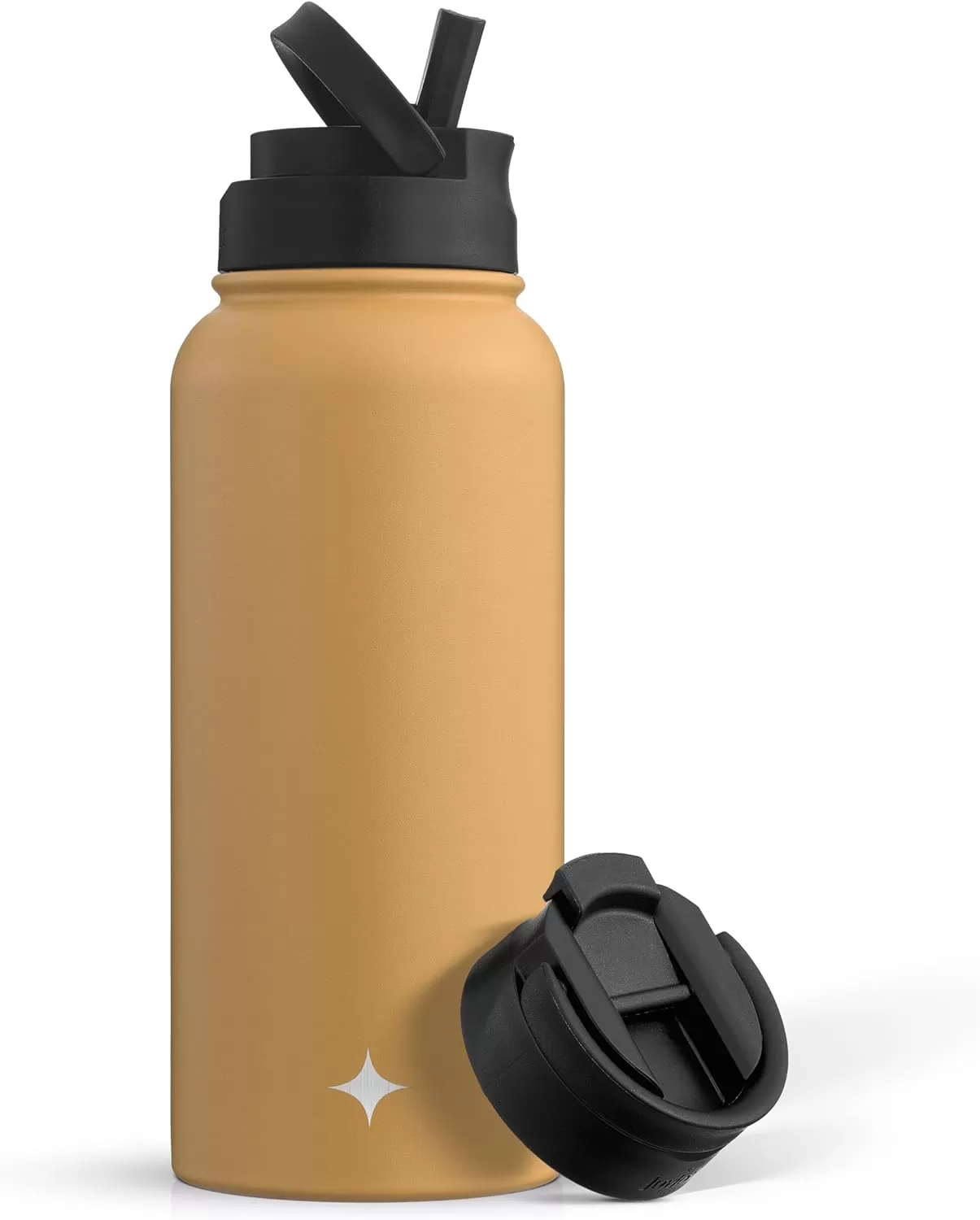 imageJoyJolt Triple Insulated Water Bottle with Straw Lid AND Flip Lid 32oz Large Water Bottle 12 Hour HotCold Vacuum Insulated Stainless Steel Bottle BPAFree Leakproof Water Bottles  Thermos BottleGoldenrod