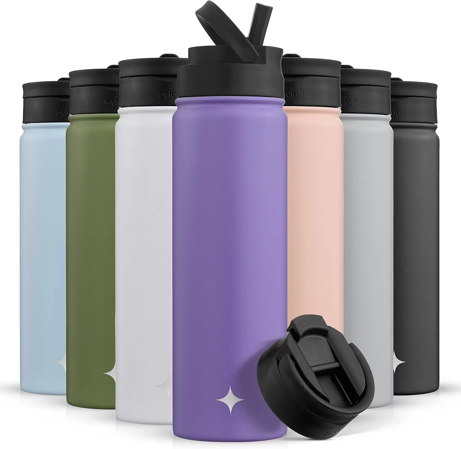 imageJoyJolt Triple Insulated Water Bottle with Straw Lid AND Flip Lid 32oz Large Water Bottle 12 Hour HotCold Vacuum Insulated Stainless Steel Bottle BPAFree Leakproof Water Bottles  Thermos BottleLilac Purple