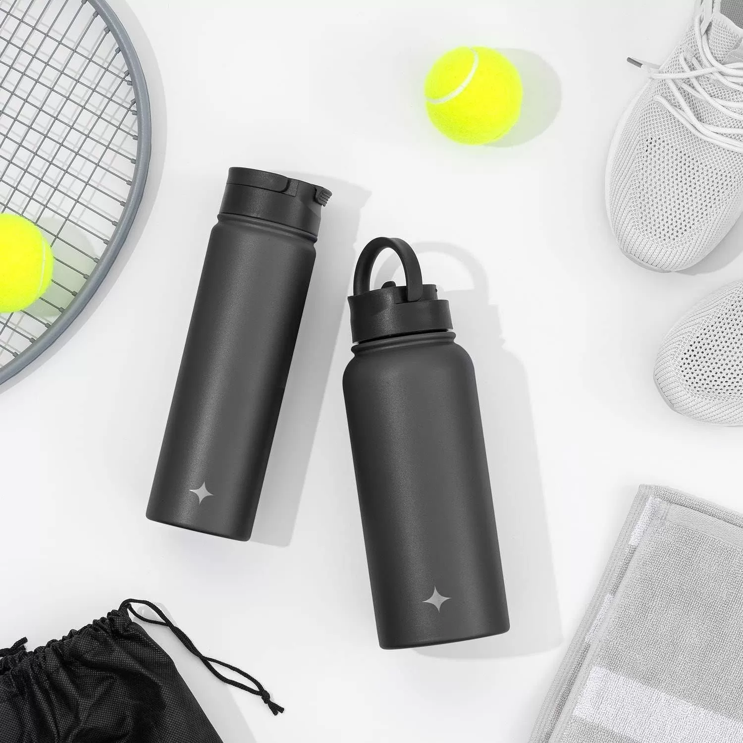 imageJoyJolt Triple Insulated Water Bottle with Straw Lid AND Flip Lid 32oz Large Water Bottle 12 Hour HotCold Vacuum Insulated Stainless Steel Bottle BPAFree Leakproof Water Bottles  Thermos BottleMatte Black