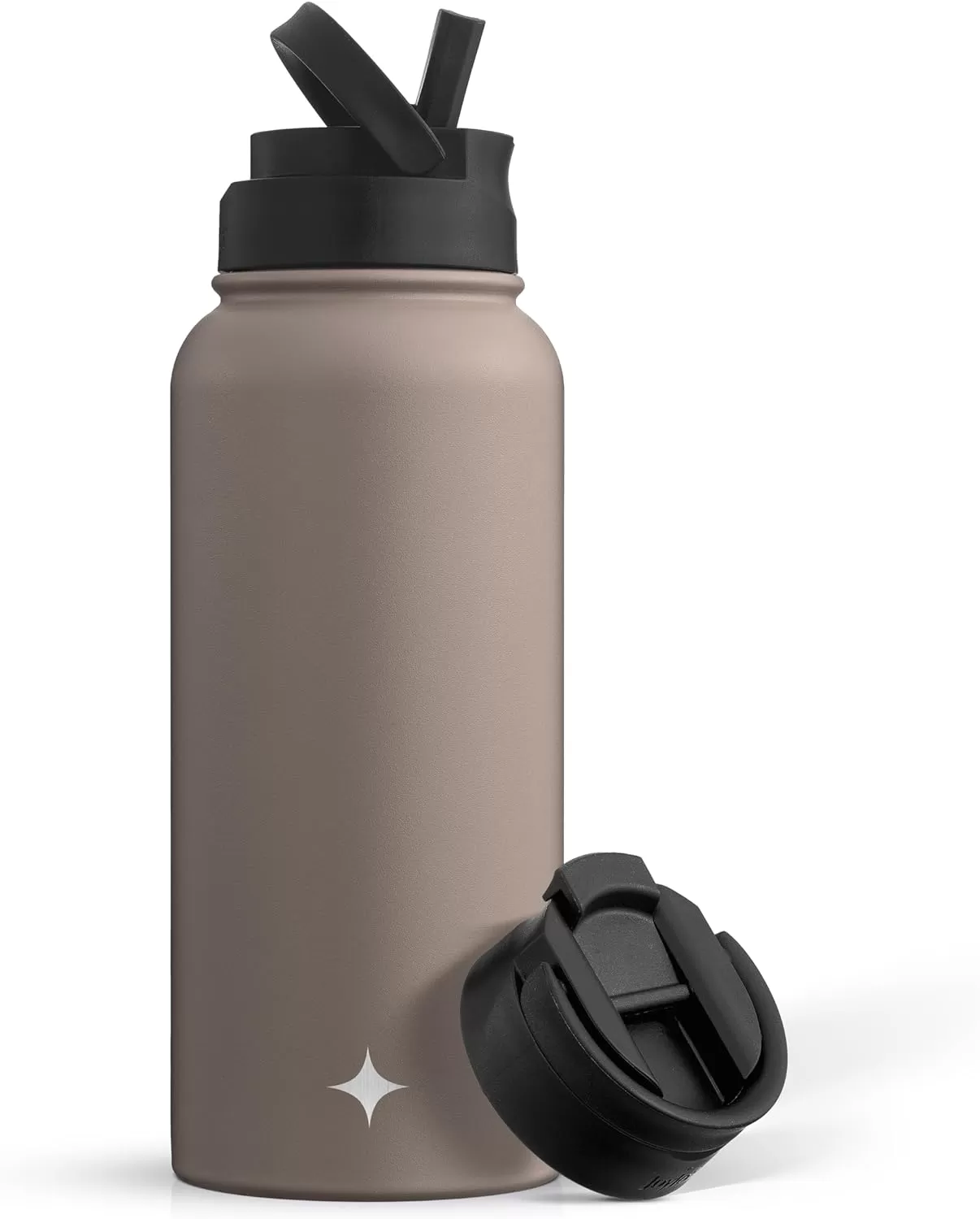 imageJoyJolt Triple Insulated Water Bottle with Straw Lid AND Flip Lid 32oz Large Water Bottle 12 Hour HotCold Vacuum Insulated Stainless Steel Bottle BPAFree Leakproof Water Bottles  Thermos BottleDesert Taupe