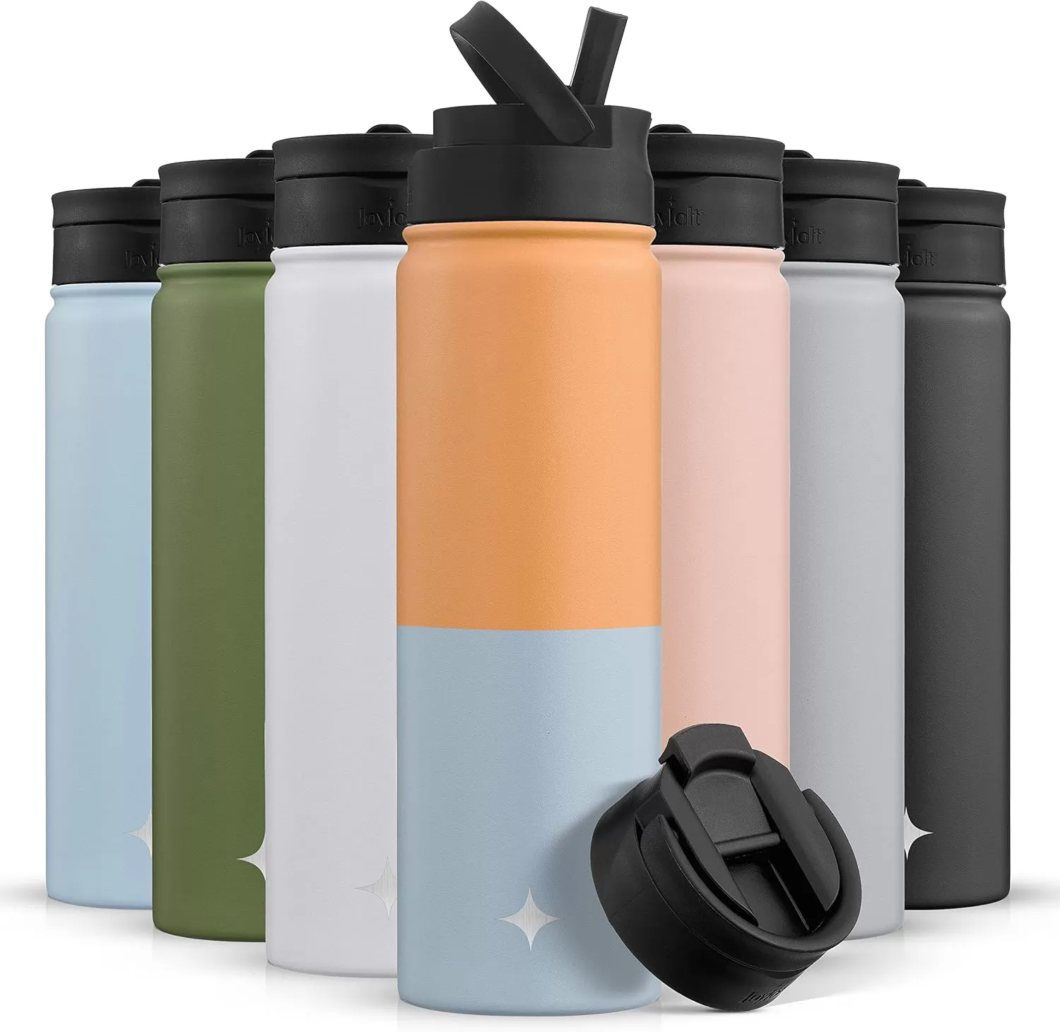 imageJoyJolt Triple Insulated Water Bottle with Straw Lid AND Flip Lid 32oz Large Water Bottle 12 Hour HotCold Vacuum Insulated Stainless Steel Bottle BPAFree Leakproof Water Bottles  Thermos BottleOrangeBlue