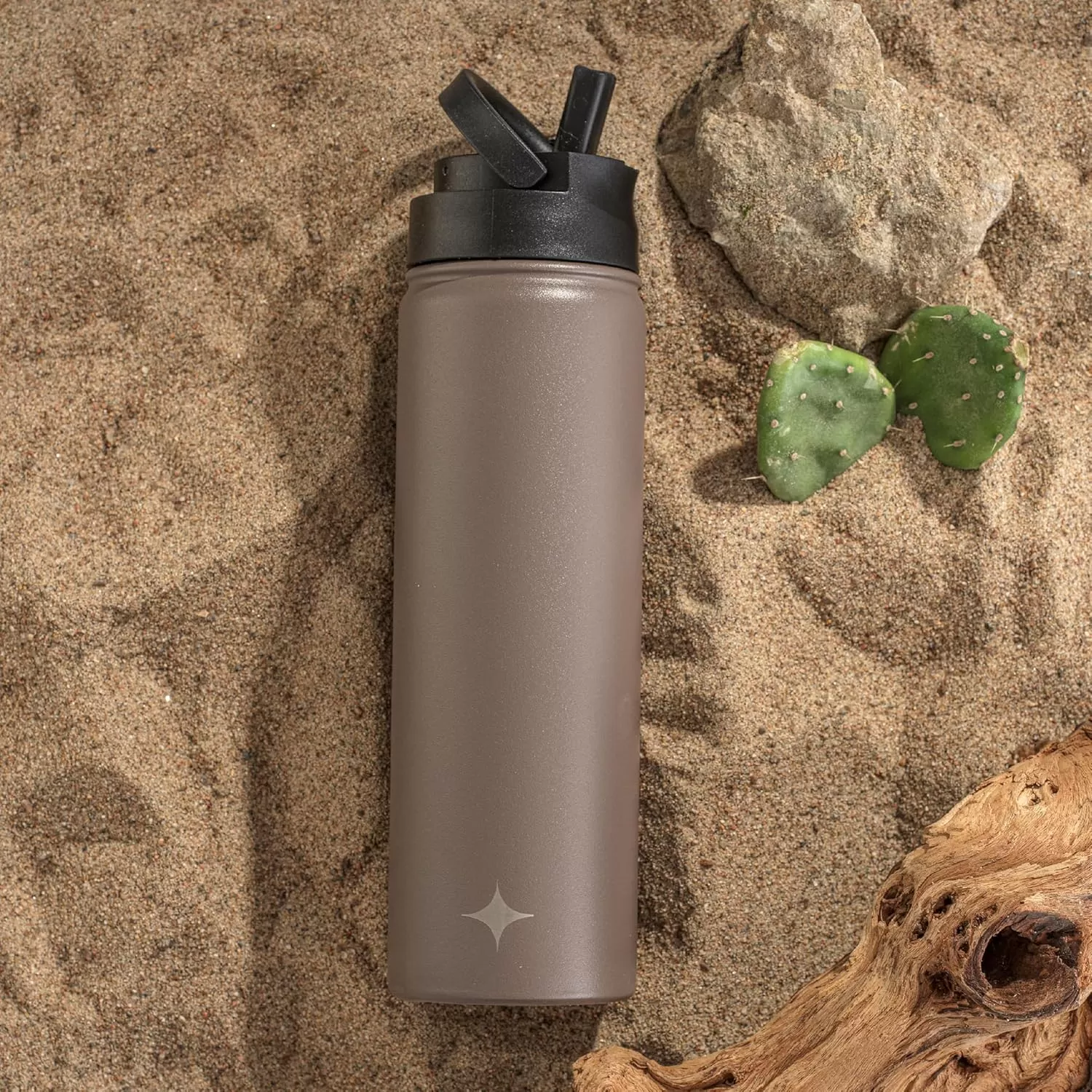 imageJoyJolt Triple Insulated Water Bottle with Straw Lid AND Flip Lid 32oz Large Water Bottle 12 Hour HotCold Vacuum Insulated Stainless Steel Bottle BPAFree Leakproof Water Bottles  Thermos BottleDesert Taupe