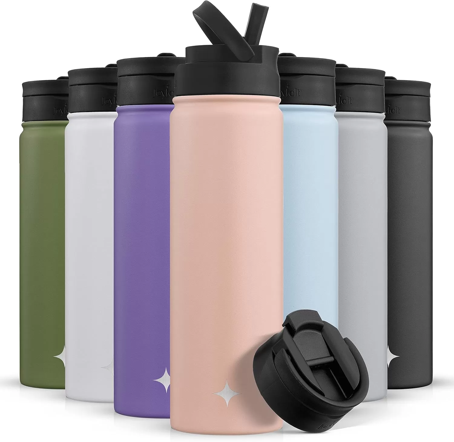 imageJoyJolt Triple Insulated Water Bottle with Straw Lid AND Flip Lid 32oz Large Water Bottle 12 Hour HotCold Vacuum Insulated Stainless Steel Bottle BPAFree Leakproof Water Bottles  Thermos BottleBlush Pink