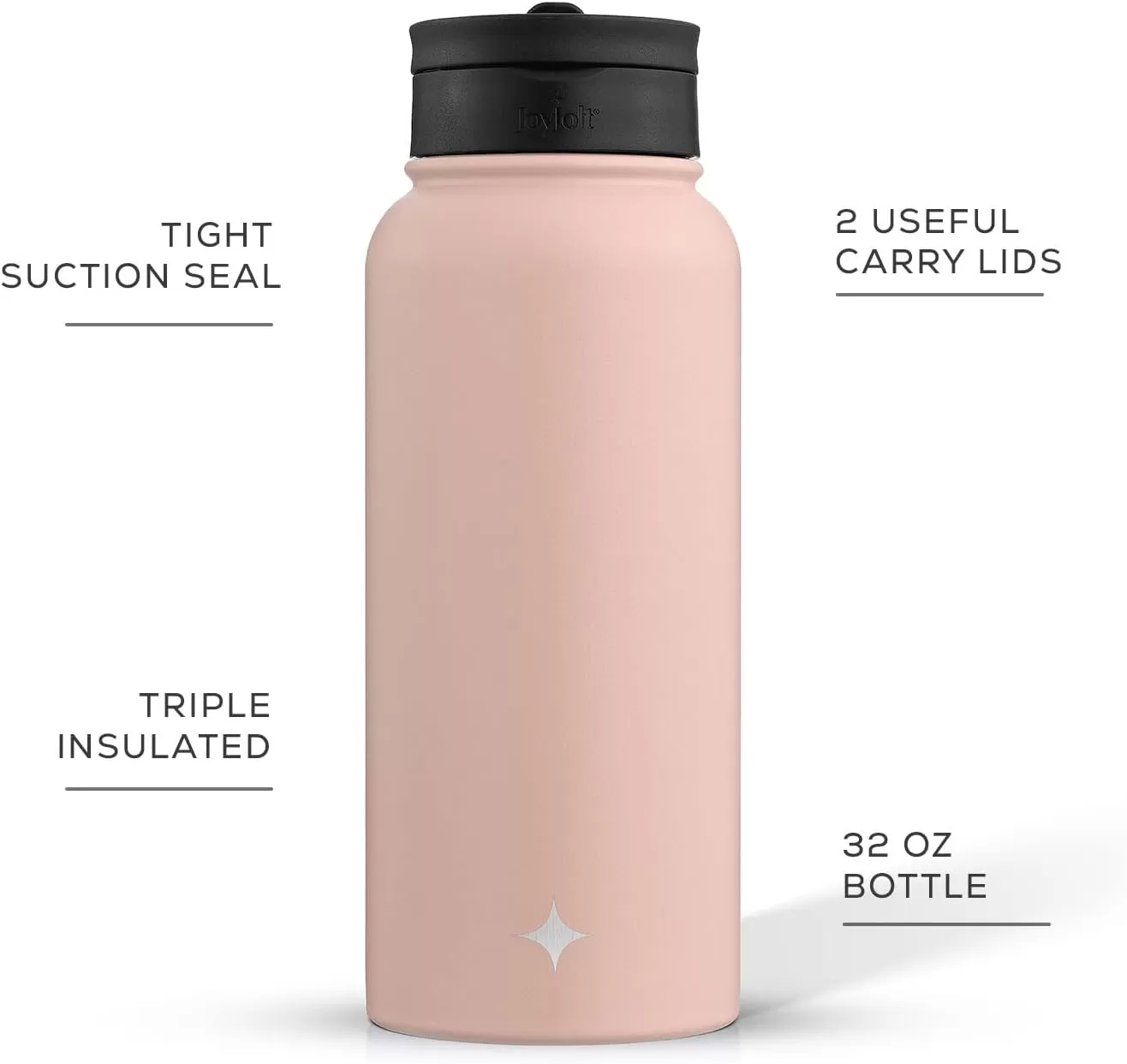 imageJoyJolt Triple Insulated Water Bottle with Straw Lid AND Flip Lid 32oz Large Water Bottle 12 Hour HotCold Vacuum Insulated Stainless Steel Bottle BPAFree Leakproof Water Bottles  Thermos BottleBlush Pink