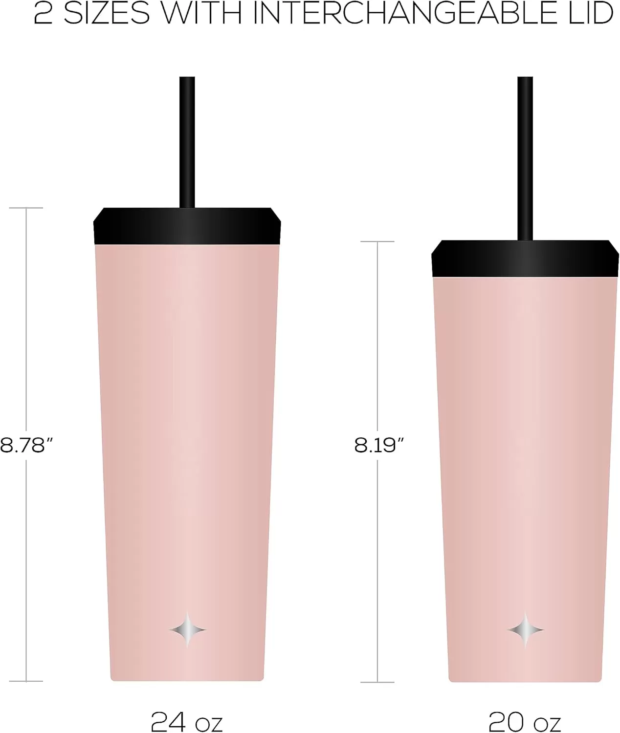 imageJoyJolt Vacuum Insulated 24 oz Tumbler with Lid and Straw 2 Each Vacuum Double Wall Stainless Steel Tumbler Copper Lined for 12Hr HoldCold Drinks Leakproof Water Bottle Tea or Iced Coffee CupBlush Pink