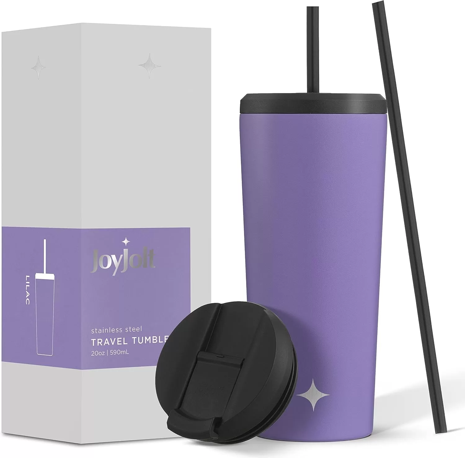 imageJoyJolt Vacuum Insulated 24 oz Tumbler with Lid and Straw 2 Each Vacuum Double Wall Stainless Steel Tumbler Copper Lined for 12Hr HoldCold Drinks Leakproof Water Bottle Tea or Iced Coffee CupLilac Purple
