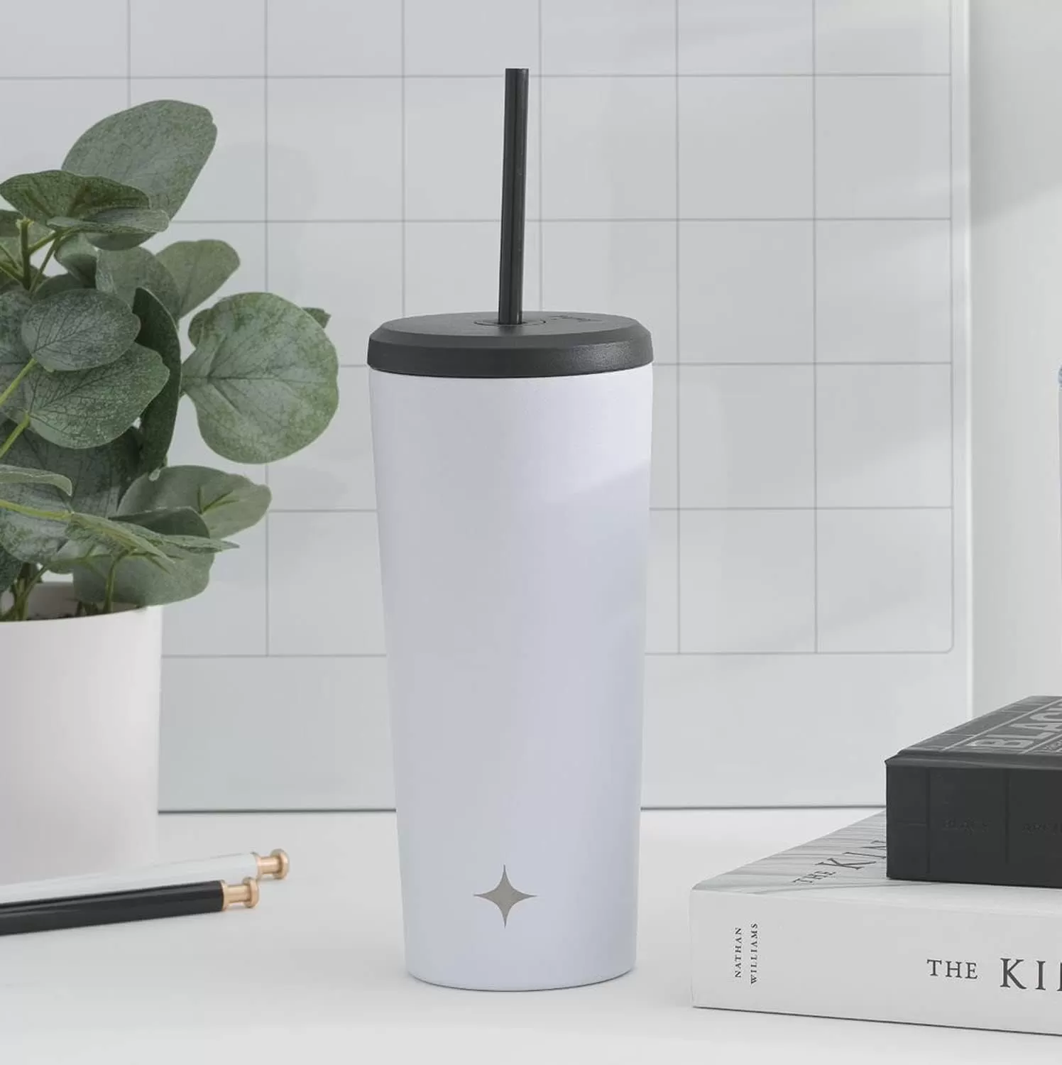 imageJoyJolt Vacuum Insulated 24 oz Tumbler with Lid and Straw 2 Each Vacuum Double Wall Stainless Steel Tumbler Copper Lined for 12Hr HoldCold Drinks Leakproof Water Bottle Tea or Iced Coffee CupMatte White