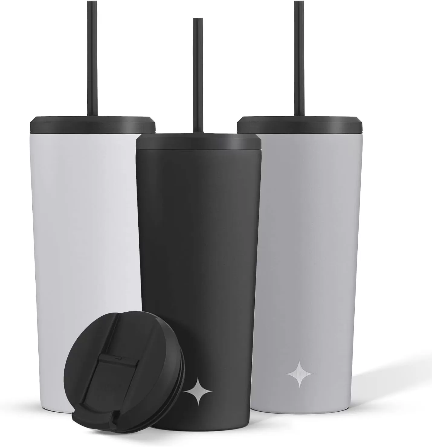 imageJoyJolt Vacuum Insulated 24 oz Tumbler with Lid and Straw 2 Each Vacuum Double Wall Stainless Steel Tumbler Copper Lined for 12Hr HoldCold Drinks Leakproof Water Bottle Tea or Iced Coffee CupMatte Black