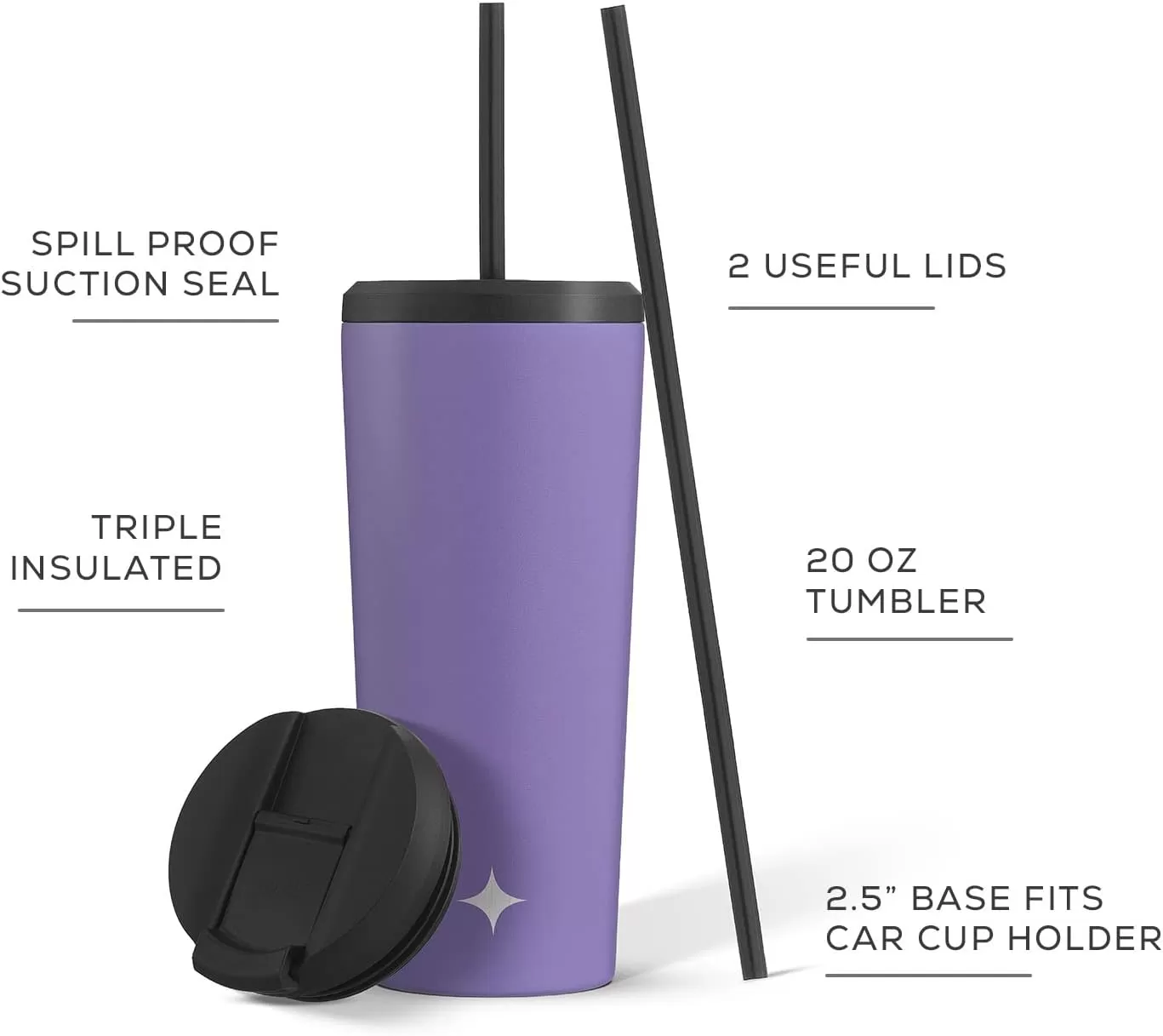imageJoyJolt Vacuum Insulated 24 oz Tumbler with Lid and Straw 2 Each Vacuum Double Wall Stainless Steel Tumbler Copper Lined for 12Hr HoldCold Drinks Leakproof Water Bottle Tea or Iced Coffee CupLilac Purple