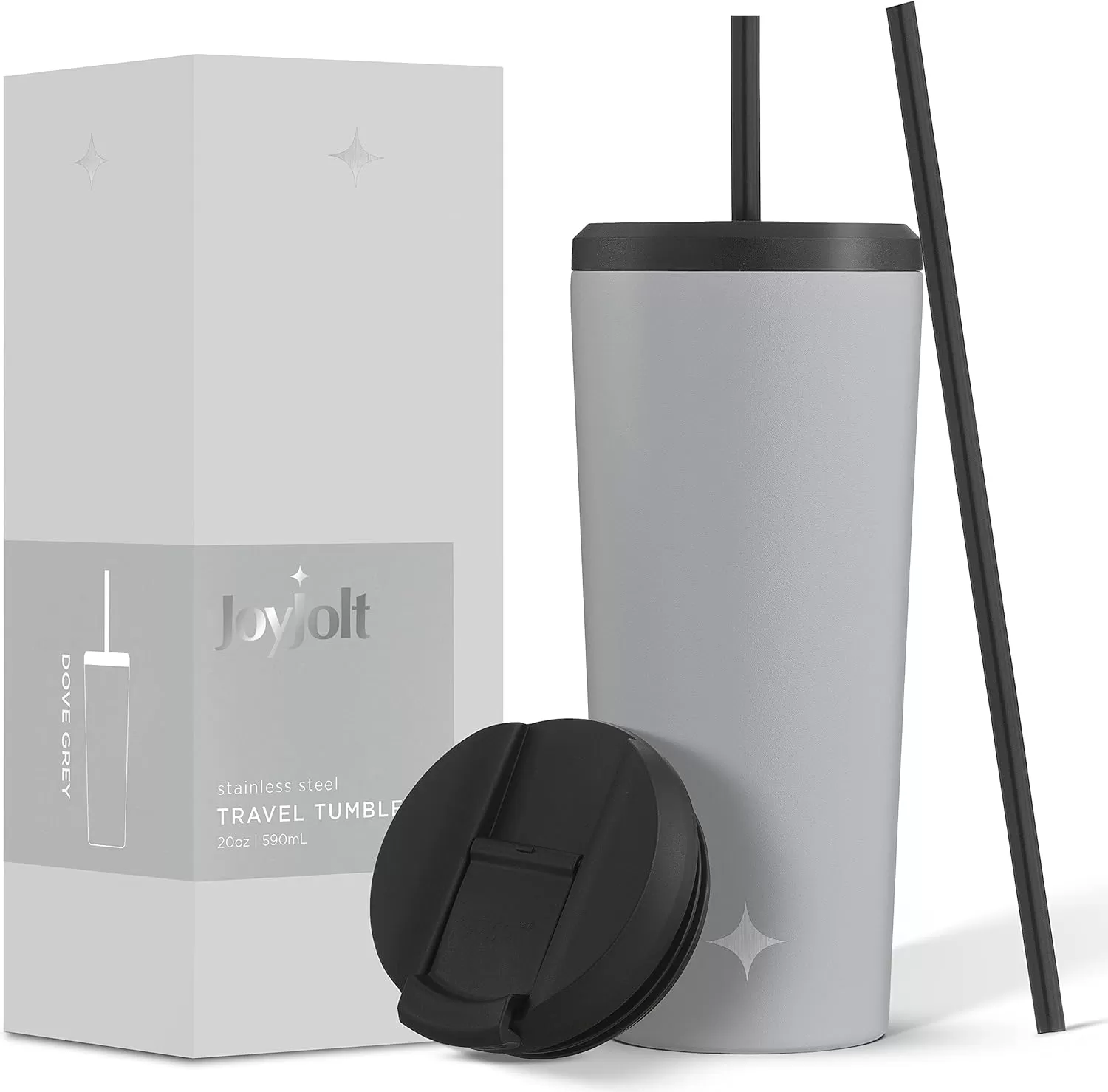 imageJoyJolt Vacuum Insulated 24 oz Tumbler with Lid and Straw 2 Each Vacuum Double Wall Stainless Steel Tumbler Copper Lined for 12Hr HoldCold Drinks Leakproof Water Bottle Tea or Iced Coffee CupDovey Grey