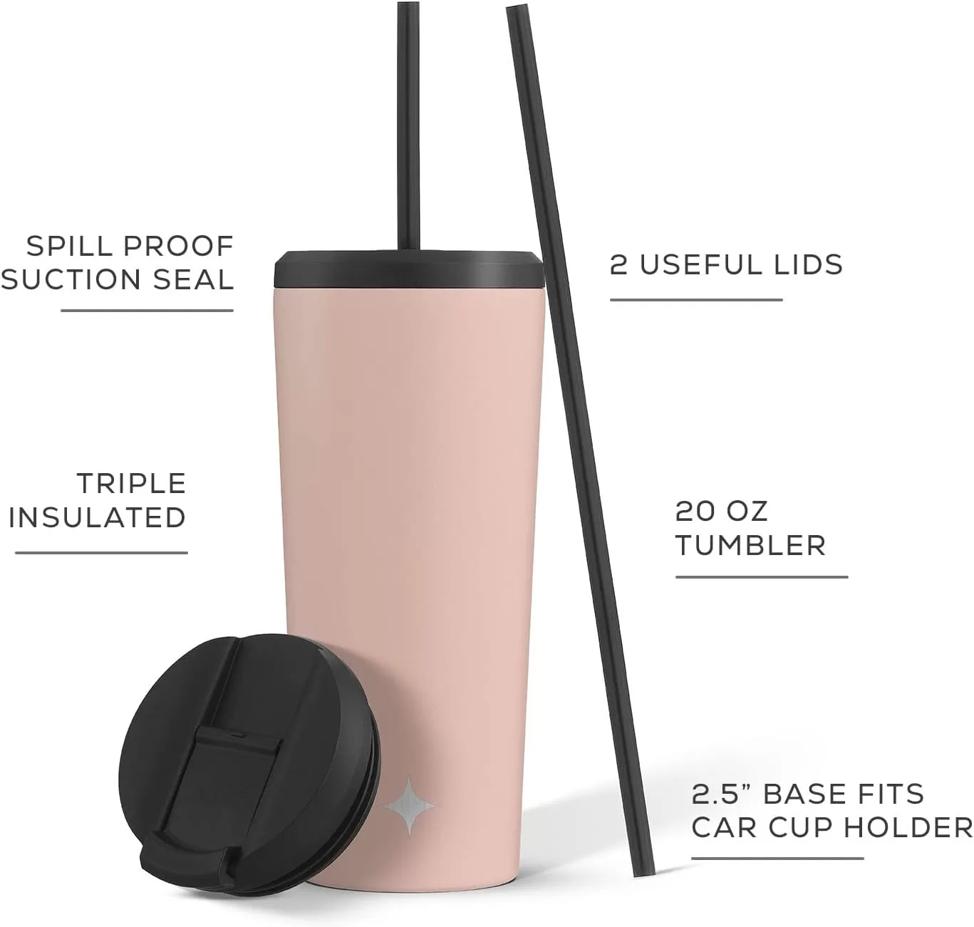 imageJoyJolt Vacuum Insulated 24 oz Tumbler with Lid and Straw 2 Each Vacuum Double Wall Stainless Steel Tumbler Copper Lined for 12Hr HoldCold Drinks Leakproof Water Bottle Tea or Iced Coffee CupBlush Pink