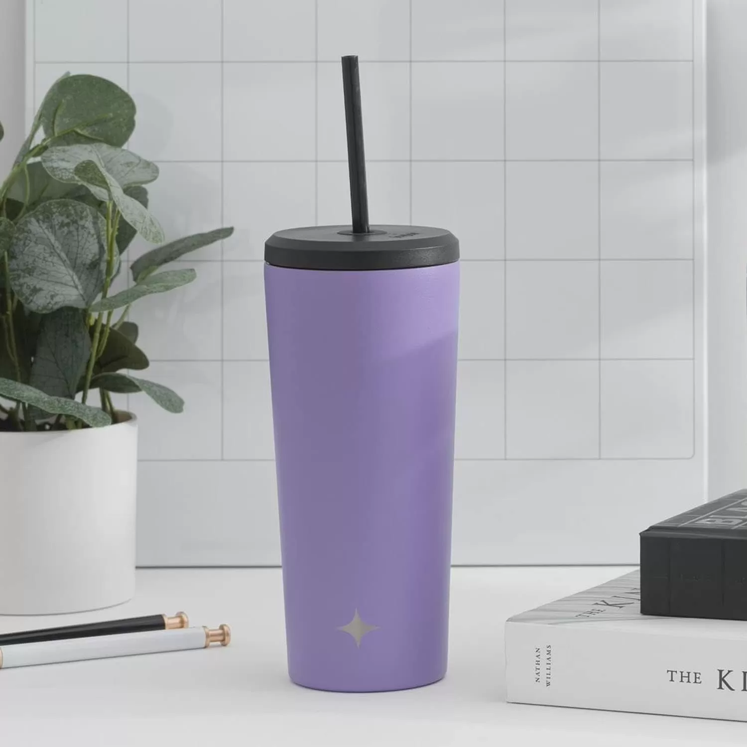 imageJoyJolt Vacuum Insulated 24 oz Tumbler with Lid and Straw 2 Each Vacuum Double Wall Stainless Steel Tumbler Copper Lined for 12Hr HoldCold Drinks Leakproof Water Bottle Tea or Iced Coffee CupLilac Purple