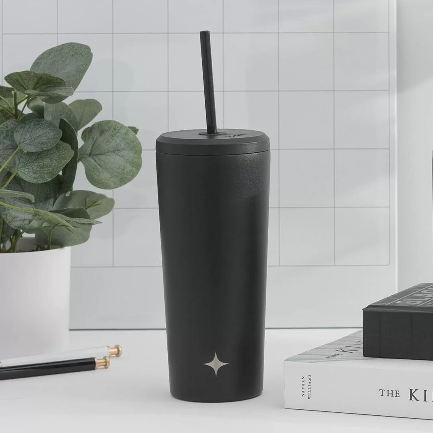 imageJoyJolt Vacuum Insulated 24 oz Tumbler with Lid and Straw 2 Each Vacuum Double Wall Stainless Steel Tumbler Copper Lined for 12Hr HoldCold Drinks Leakproof Water Bottle Tea or Iced Coffee CupMatte Black