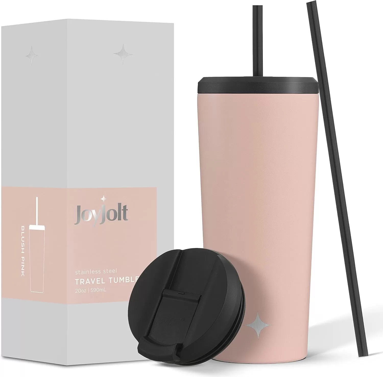 imageJoyJolt Vacuum Insulated 24 oz Tumbler with Lid and Straw 2 Each Vacuum Double Wall Stainless Steel Tumbler Copper Lined for 12Hr HoldCold Drinks Leakproof Water Bottle Tea or Iced Coffee CupBlush Pink