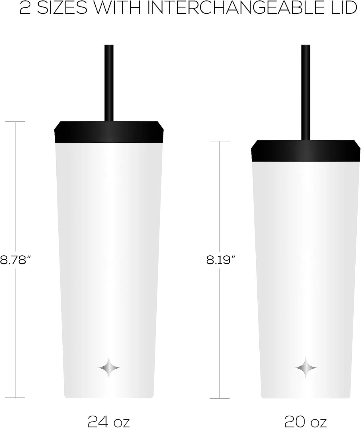 imageJoyJolt Vacuum Insulated 24 oz Tumbler with Lid and Straw 2 Each Vacuum Double Wall Stainless Steel Tumbler Copper Lined for 12Hr HoldCold Drinks Leakproof Water Bottle Tea or Iced Coffee CupMatte White