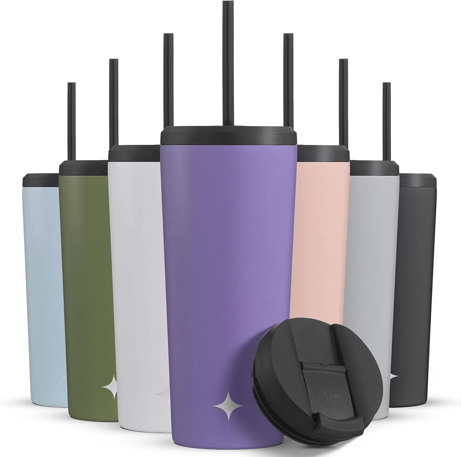 imageJoyJolt Vacuum Insulated 24 oz Tumbler with Lid and Straw 2 Each Vacuum Double Wall Stainless Steel Tumbler Copper Lined for 12Hr HoldCold Drinks Leakproof Water Bottle Tea or Iced Coffee CupLilac Purple