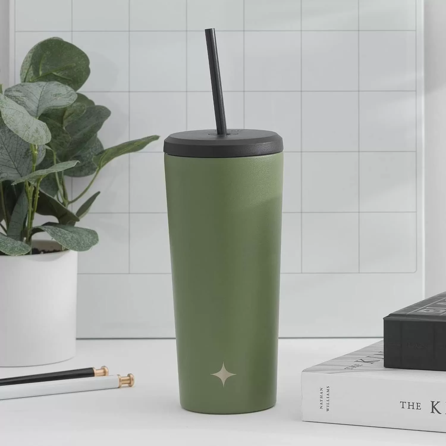 imageJoyJolt Vacuum Insulated 24 oz Tumbler with Lid and Straw 2 Each Vacuum Double Wall Stainless Steel Tumbler Copper Lined for 12Hr HoldCold Drinks Leakproof Water Bottle Tea or Iced Coffee CupForest Green