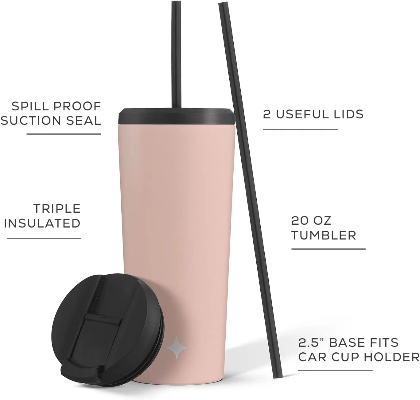 imageJoyJolt Vacuum Insulated 24 oz Tumbler with Lid and Straw 2 Each Vacuum Double Wall Stainless Steel Tumbler Copper Lined for 12Hr HoldCold Drinks Leakproof Water Bottle Tea or Iced Coffee CupBlush Pink