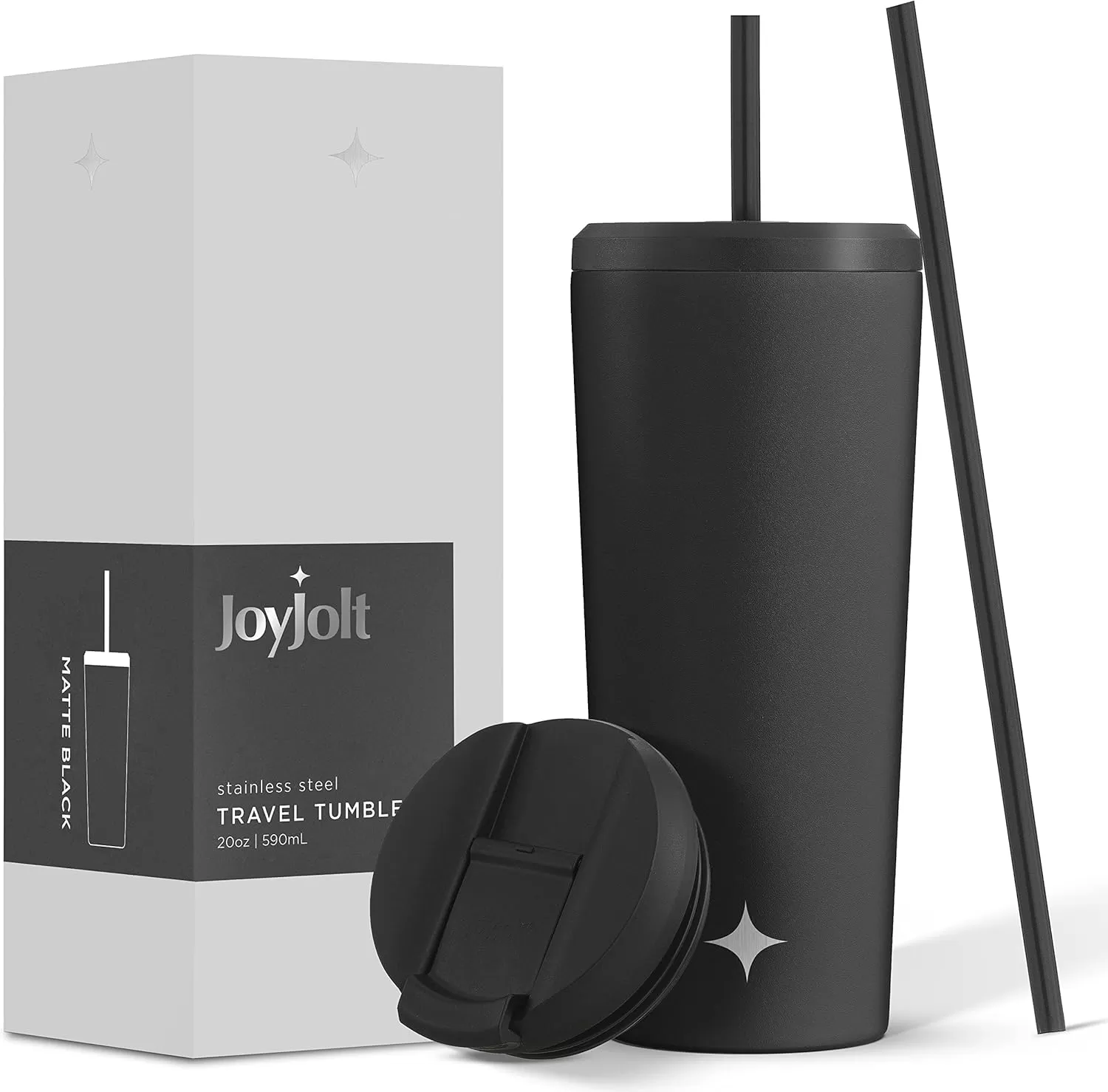 imageJoyJolt Vacuum Insulated 24 oz Tumbler with Lid and Straw 2 Each Vacuum Double Wall Stainless Steel Tumbler Copper Lined for 12Hr HoldCold Drinks Leakproof Water Bottle Tea or Iced Coffee CupMatte Black