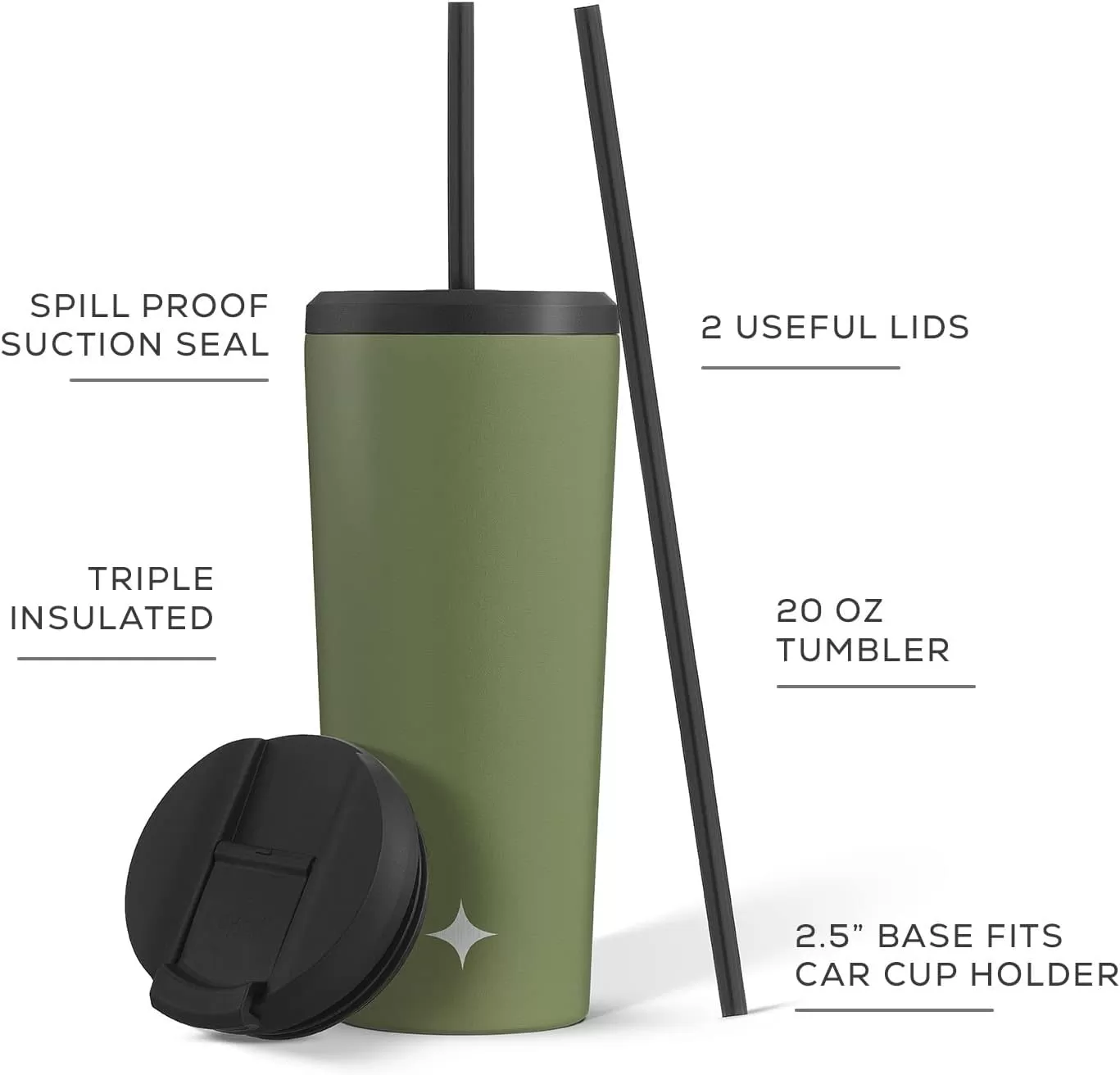imageJoyJolt Vacuum Insulated 24 oz Tumbler with Lid and Straw 2 Each Vacuum Double Wall Stainless Steel Tumbler Copper Lined for 12Hr HoldCold Drinks Leakproof Water Bottle Tea or Iced Coffee CupForest Green
