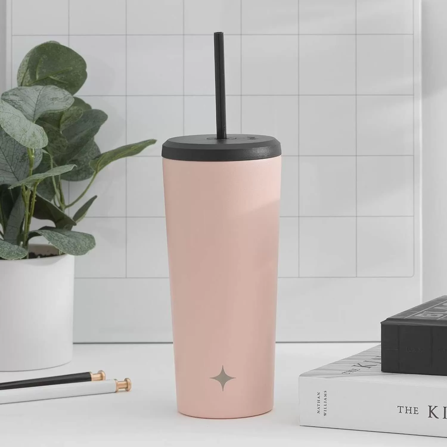 imageJoyJolt Vacuum Insulated 24 oz Tumbler with Lid and Straw 2 Each Vacuum Double Wall Stainless Steel Tumbler Copper Lined for 12Hr HoldCold Drinks Leakproof Water Bottle Tea or Iced Coffee CupBlush Pink