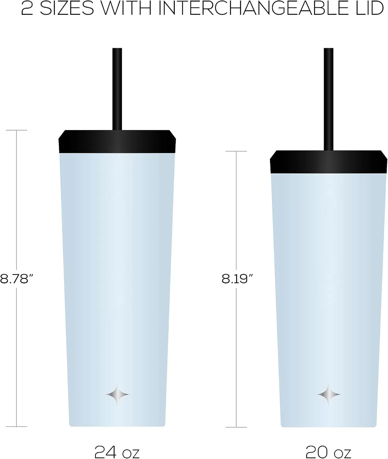 imageJoyJolt Vacuum Insulated 24 oz Tumbler with Lid and Straw 2 Each Vacuum Double Wall Stainless Steel Tumbler Copper Lined for 12Hr HoldCold Drinks Leakproof Water Bottle Tea or Iced Coffee CupCloud Blue
