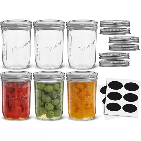 image8 Oz Mason Jars With Lids Labels and Measures 6Pack Wide Mouth Glass Jar with Lid and Band Airtight Canning Jars Overnight Oats Jars Salad Jars Sourdough Starter Jar16 Oz