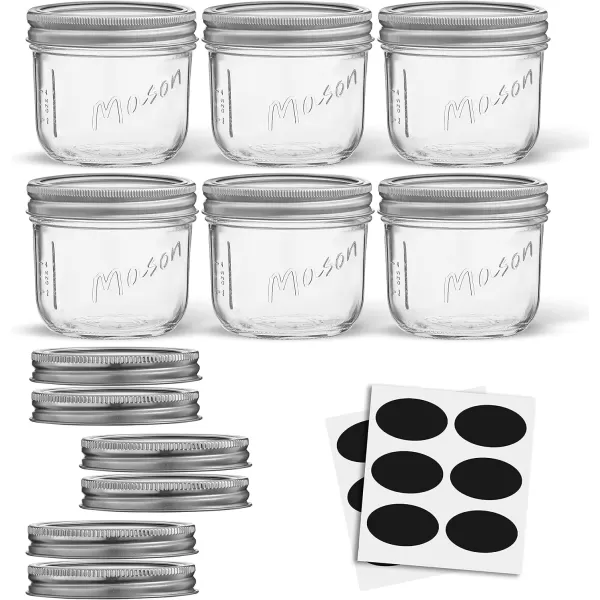image8 Oz Mason Jars With Lids Labels and Measures 6Pack Wide Mouth Glass Jar with Lid and Band Airtight Canning Jars Overnight Oats Jars Salad Jars Sourdough Starter Jar8 Oz