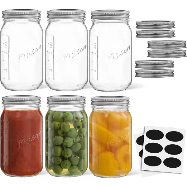 image8 Oz Mason Jars With Lids Labels and Measures 6Pack Wide Mouth Glass Jar with Lid and Band Airtight Canning Jars Overnight Oats Jars Salad Jars Sourdough Starter Jar32 Oz