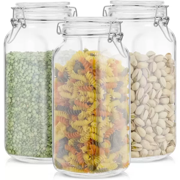 imageAirtight Glass Jars with Lids Set of 3 78oz Glass Jar with Lid and 6 Silicone Seals Large Glass Food Storage Containers Square Mason Jar for Candy Flour Pasta Containers for PantrySquare 78 ounce