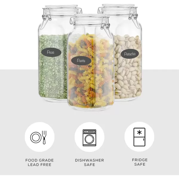 imageAirtight Glass Jars with Lids Set of 3 78oz Glass Jar with Lid and 6 Silicone Seals Large Glass Food Storage Containers Square Mason Jar for Candy Flour Pasta Containers for PantrySquare 78 ounce