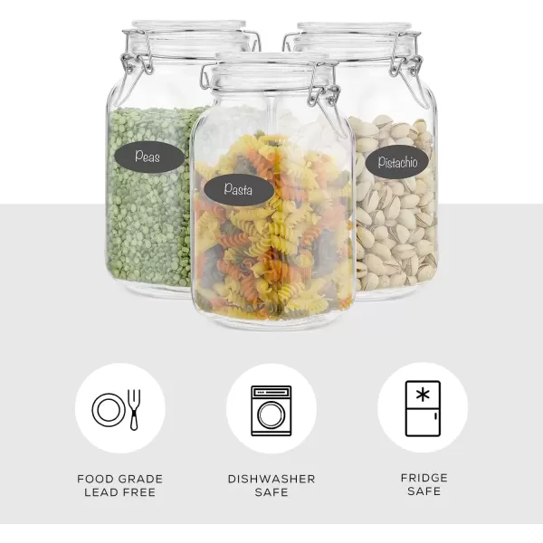 imageAirtight Glass Jars with Lids Set of 3 78oz Glass Jar with Lid and 6 Silicone Seals Large Glass Food Storage Containers Square Mason Jar for Candy Flour Pasta Containers for PantrySquare 50 ounce