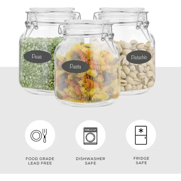 imageAirtight Glass Jars with Lids Set of 3 78oz Glass Jar with Lid and 6 Silicone Seals Large Glass Food Storage Containers Square Mason Jar for Candy Flour Pasta Containers for PantrySquare 32 ounce