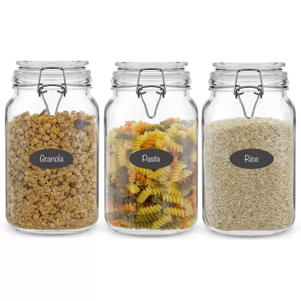 imageAirtight Glass Jars with Lids Set of 3 78oz Glass Jar with Lid and 6 Silicone Seals Large Glass Food Storage Containers Square Mason Jar for Candy Flour Pasta Containers for PantrySquare 50 ounce