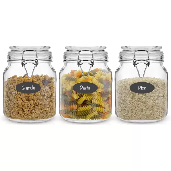 imageAirtight Glass Jars with Lids Set of 3 78oz Glass Jar with Lid and 6 Silicone Seals Large Glass Food Storage Containers Square Mason Jar for Candy Flour Pasta Containers for PantrySquare 32 ounce