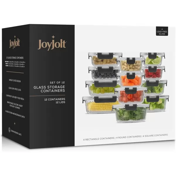 imageJoyJolt 24pc Fluted Glass Storage Containers with Lids 12 Airtight Freezer Safe Food Storage Containers Pantry Kitchen Storage Containers Glass Meal Prep Containers for LunchBlack