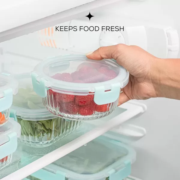 imageJoyJolt 24pc Fluted Glass Storage Containers with Lids 12 Airtight Freezer Safe Food Storage Containers Pantry Kitchen Storage Containers Glass Meal Prep Containers for LunchBlue