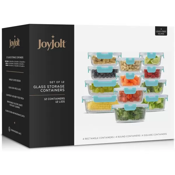 imageJoyJolt 24pc Fluted Glass Storage Containers with Lids 12 Airtight Freezer Safe Food Storage Containers Pantry Kitchen Storage Containers Glass Meal Prep Containers for LunchBlue