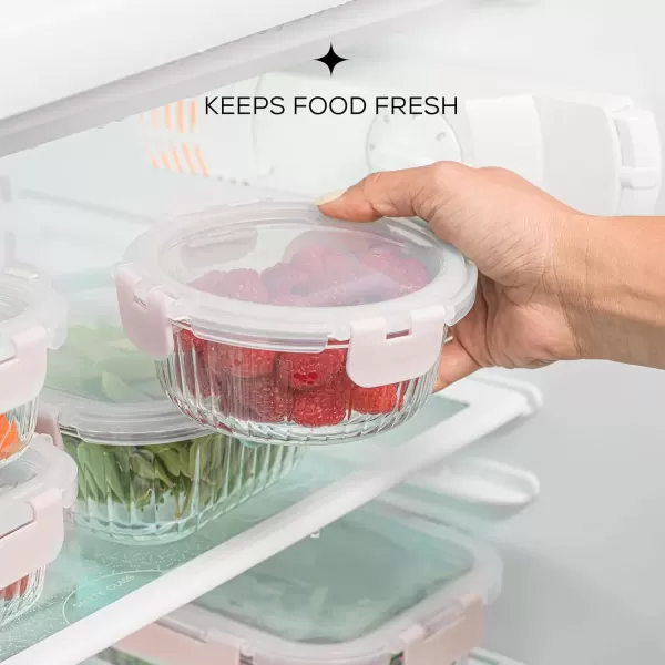 imageJoyJolt 24pc Fluted Glass Storage Containers with Lids 12 Airtight Freezer Safe Food Storage Containers Pantry Kitchen Storage Containers Glass Meal Prep Containers for LunchPink